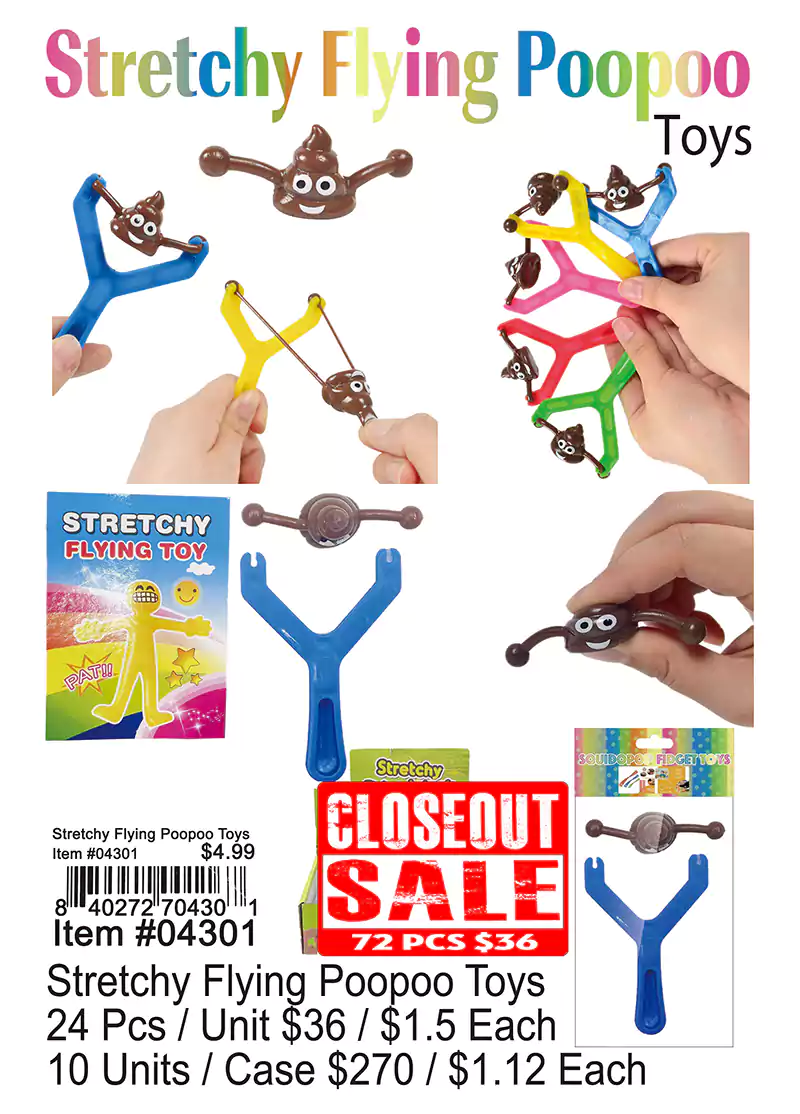 Stretchy Flying Poopoo Toys - Closeout 144 Pcs.